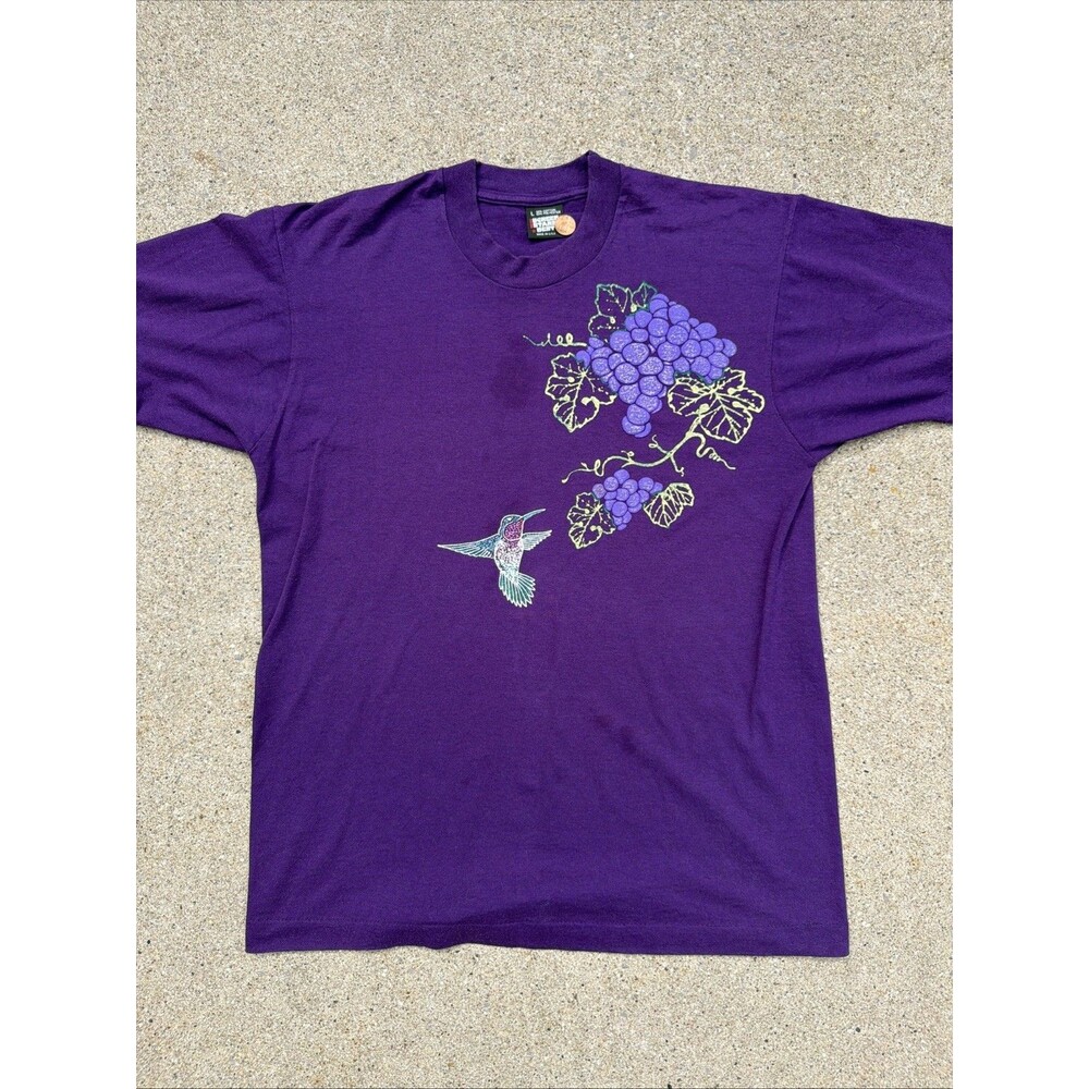 VTG Screen Stars Hummingbird Grape Winery Graphic Purple Single Stitch L Shirt